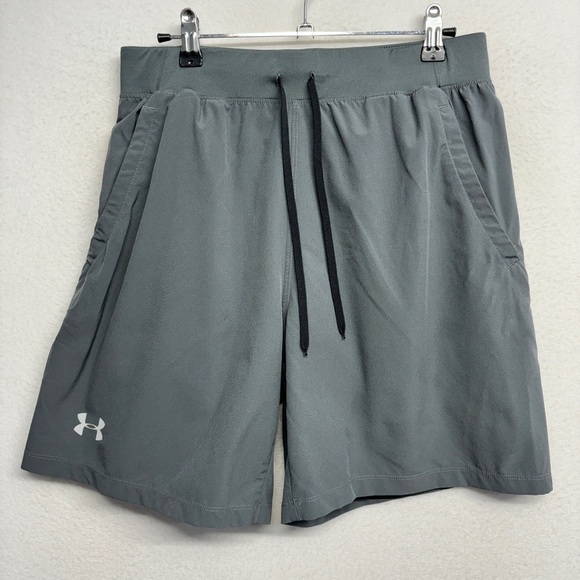 Under Armour Men SpeedPocket Lined Running Shorts 1355426 Gray Size M - Picture 1 of 7